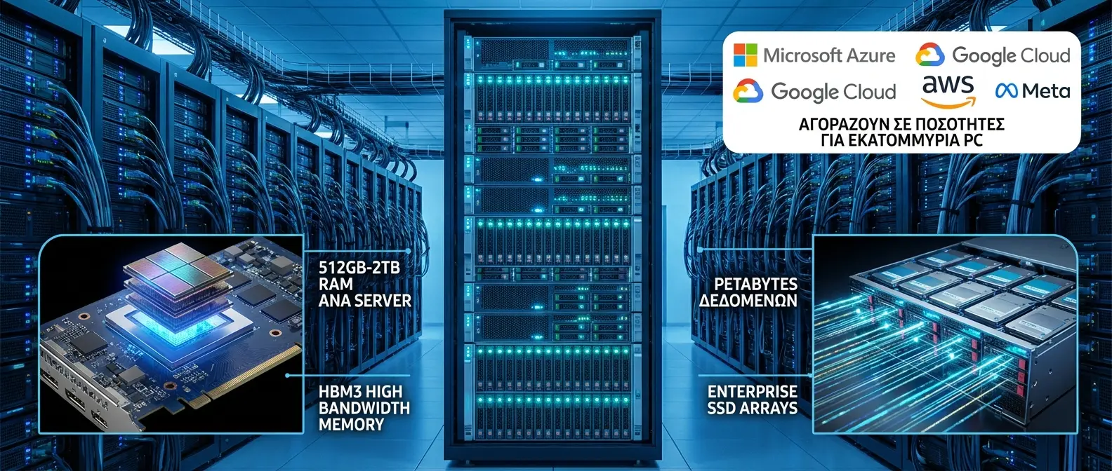 AI Data Centers με 512GB-2TB RAM και HBM3 enterprise SSD δίσκους