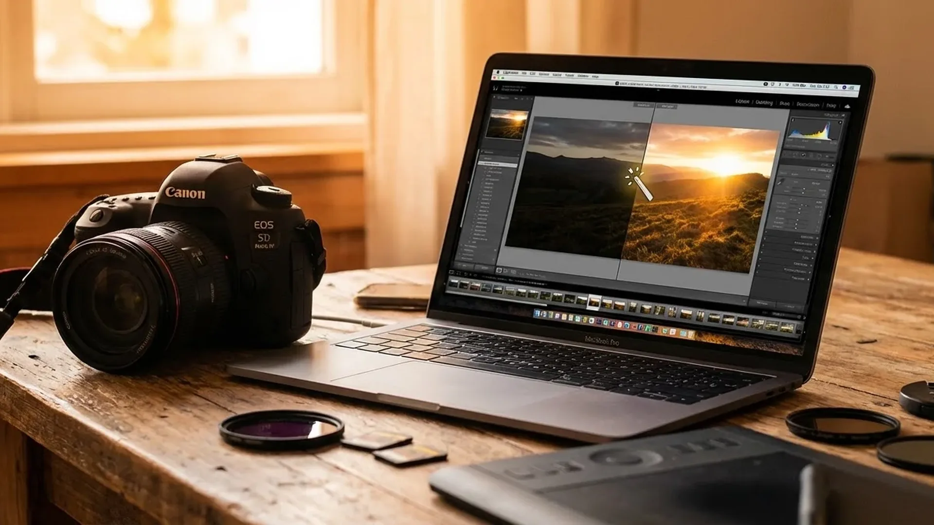 Adobe Lightroom AI και Luminar Neo διεπαφή με εργαλεία τεχνητής νοημοσύνης για επεξεργασία φωτογραφιών