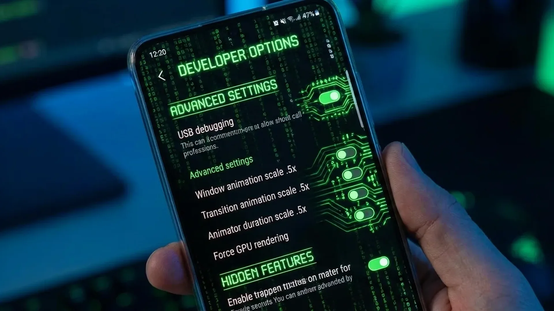Οθόνη Android με ενεργοποιημένες τις Developer Options και κρυφές ρυθμίσεις