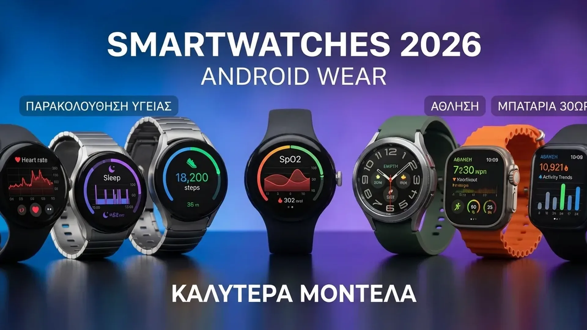 Comparison of the 8 best Android smartwatches for 2026 including Samsung Galaxy Watch 8, Pixel Watch 4, and OnePlus Watch 3