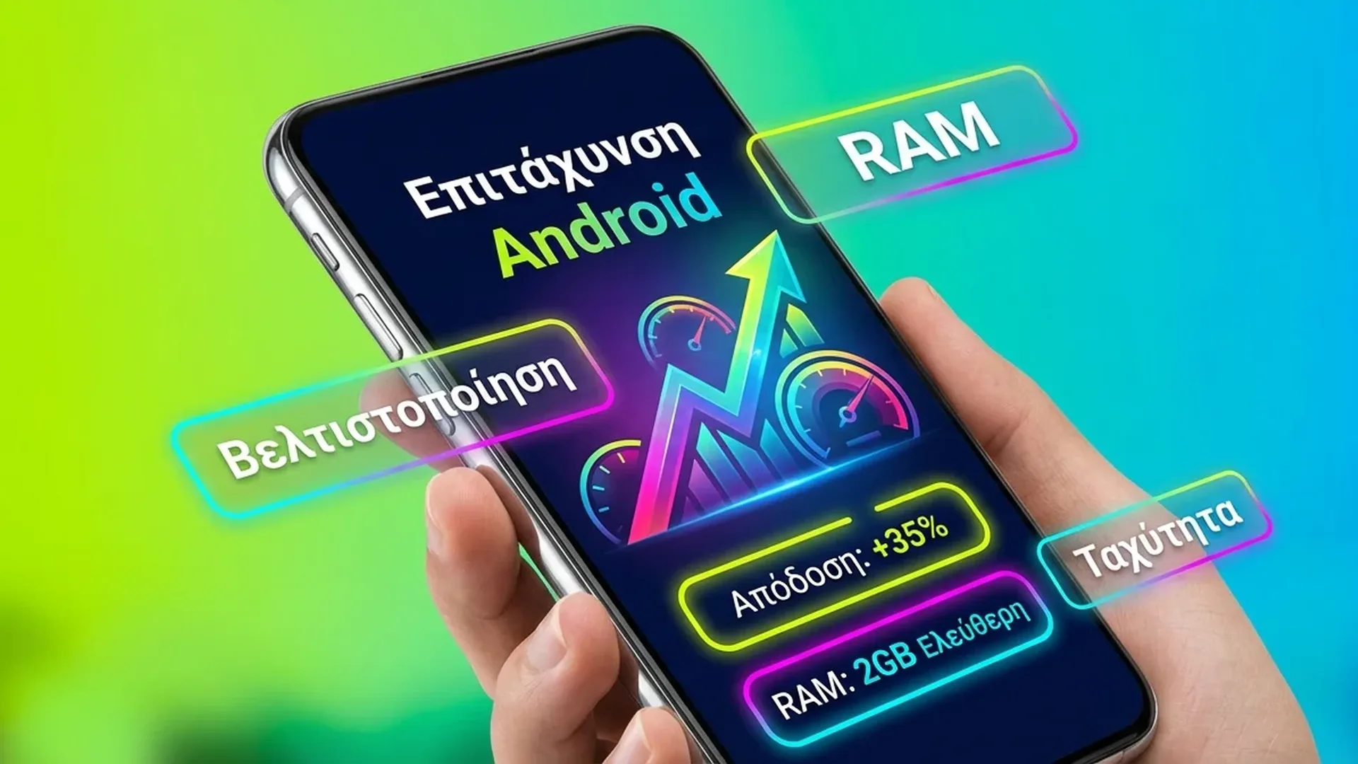 Οθόνη Android με επιλογές βελτιστοποίησης απόδοσης και developer options ενεργοποιημένες
