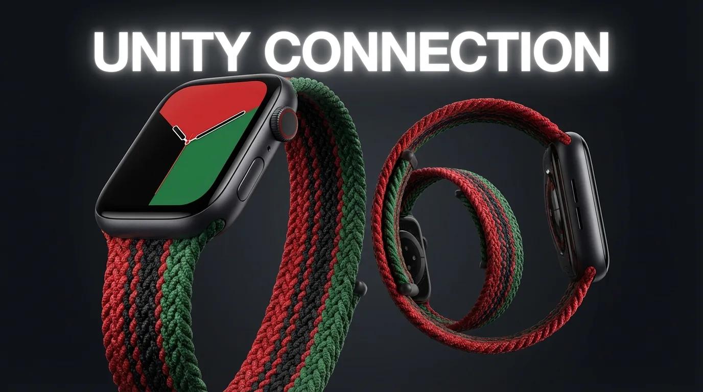 Apple Watch Black Unity 2026 Unity Connection Braided Solo Loop με χρώματα Pan-African σημαίας σε μαύρο καρπό