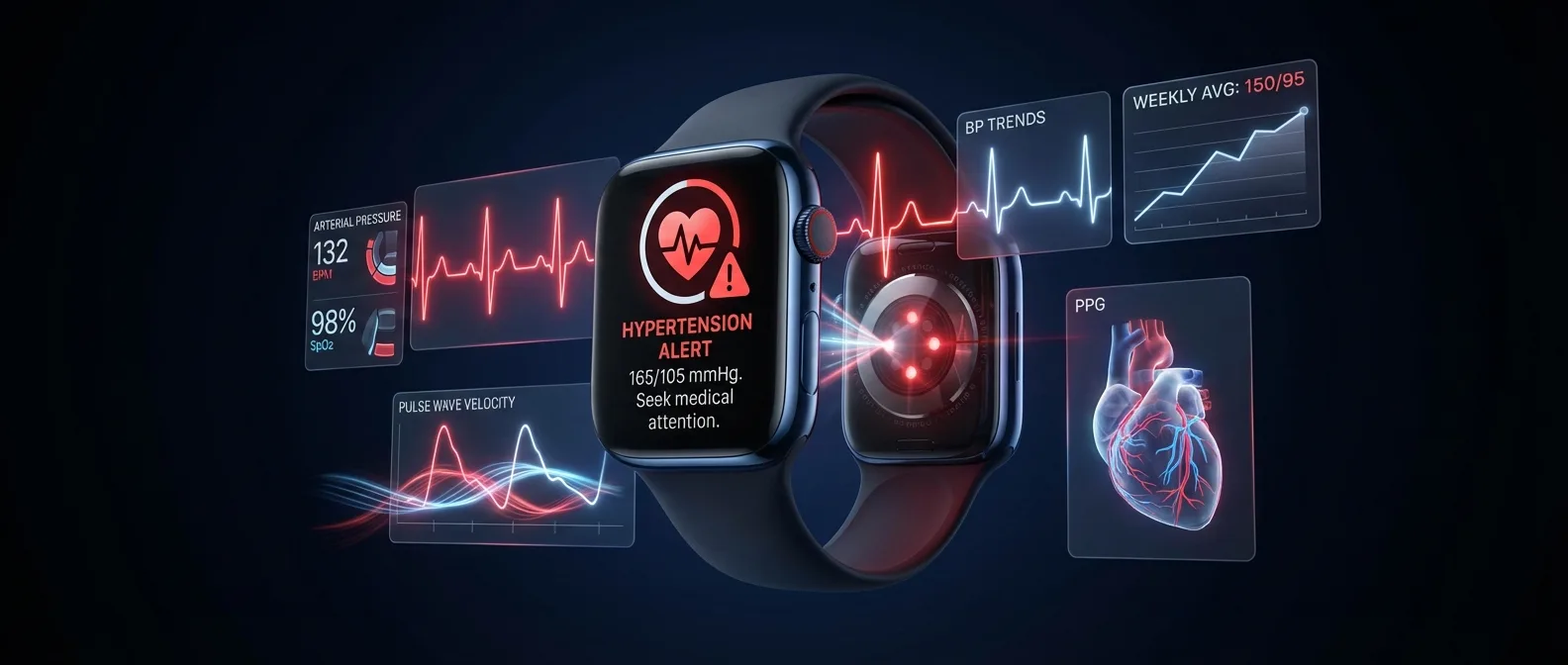 Apple Watch που εμφανίζει ειδοποίηση υπέρτασης και μέτρηση αρτηριακής πίεσης στην οθόνη