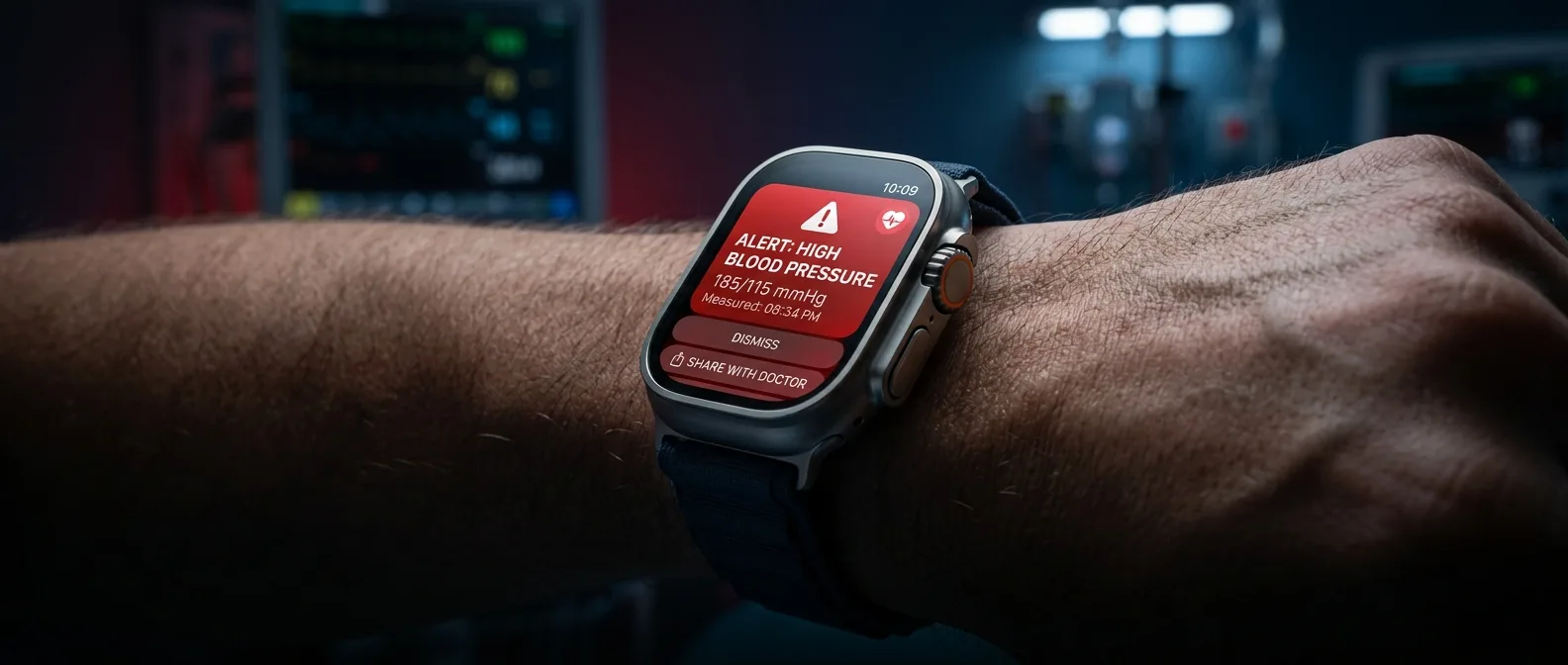 Apple Watch με ειδοποίηση υπέρτασης στην οθόνη και γραφήματα πίεσης αίματος