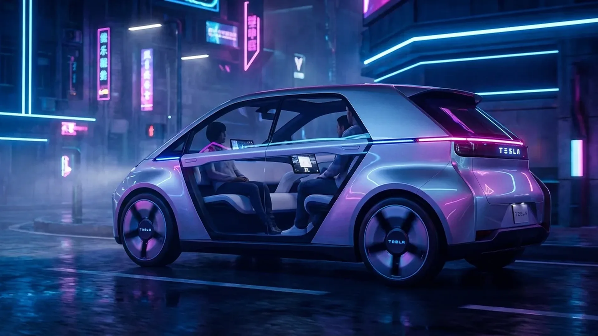 Tesla Cybercab αυτόνομο ταξί χωρίς τιμόνι και πεντάλ με φουτουριστικό σχεδιασμό