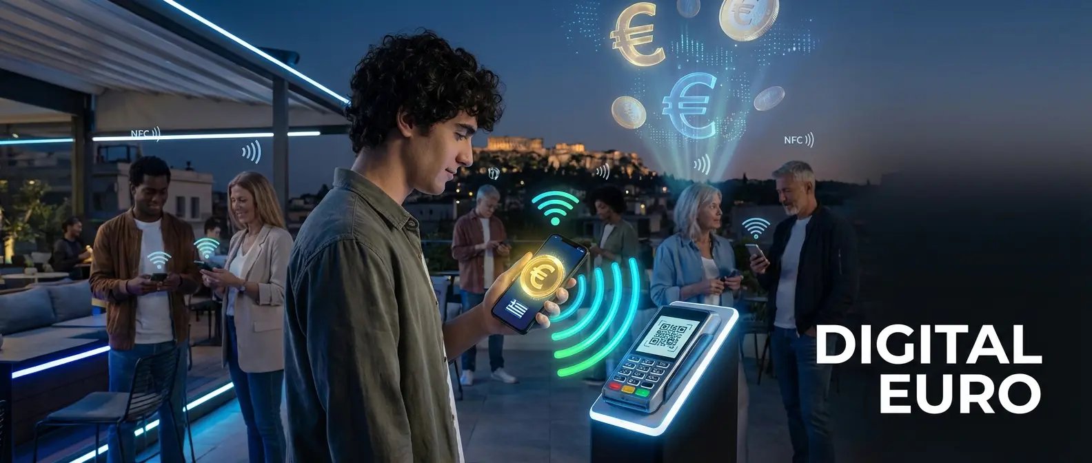 Digital Euro cryptocurrency concept illustration