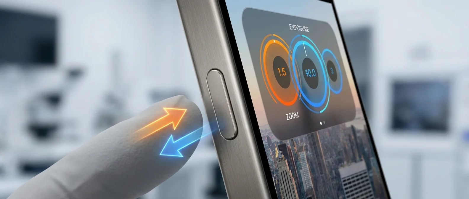 Camera Control κουμπί iPhone με επίστρωση ζαφειριού και haptic feedback για instant πρόσβαση στην κάμερα
