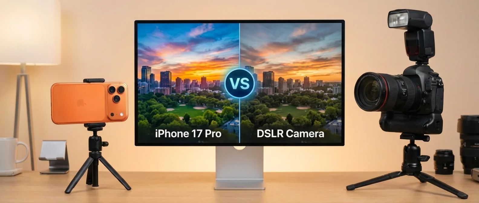 Σύγκριση φωτογραφιών από iPhone 17 Pro και DSLR κάμερα σε διάφορες συνθήκες φωτισμού