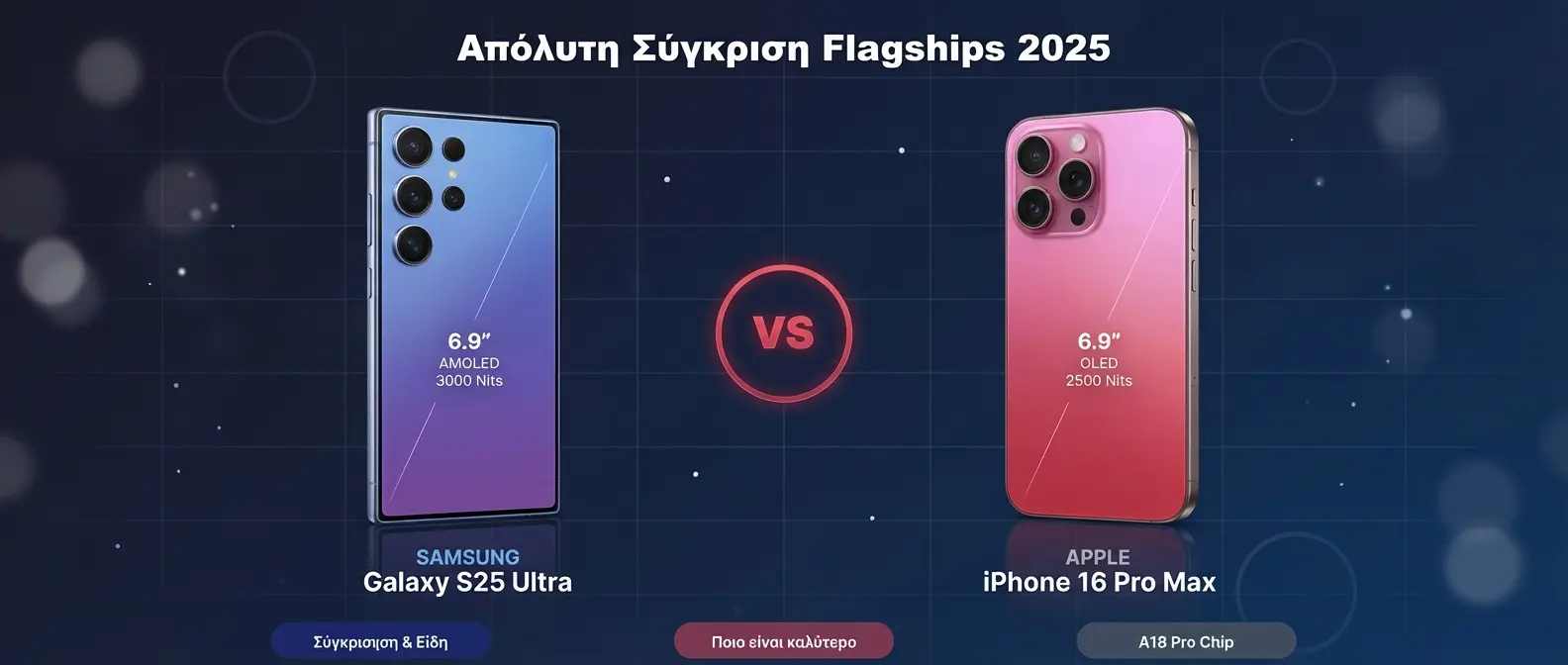 Σύγκριση Samsung Galaxy S25 Ultra και iPhone 16 Pro Max 2025 - επιδόσεις, κάμερα, τιμές