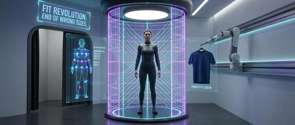 Smartphone scanning person's body measurements using AI technology for perfect clothing fit