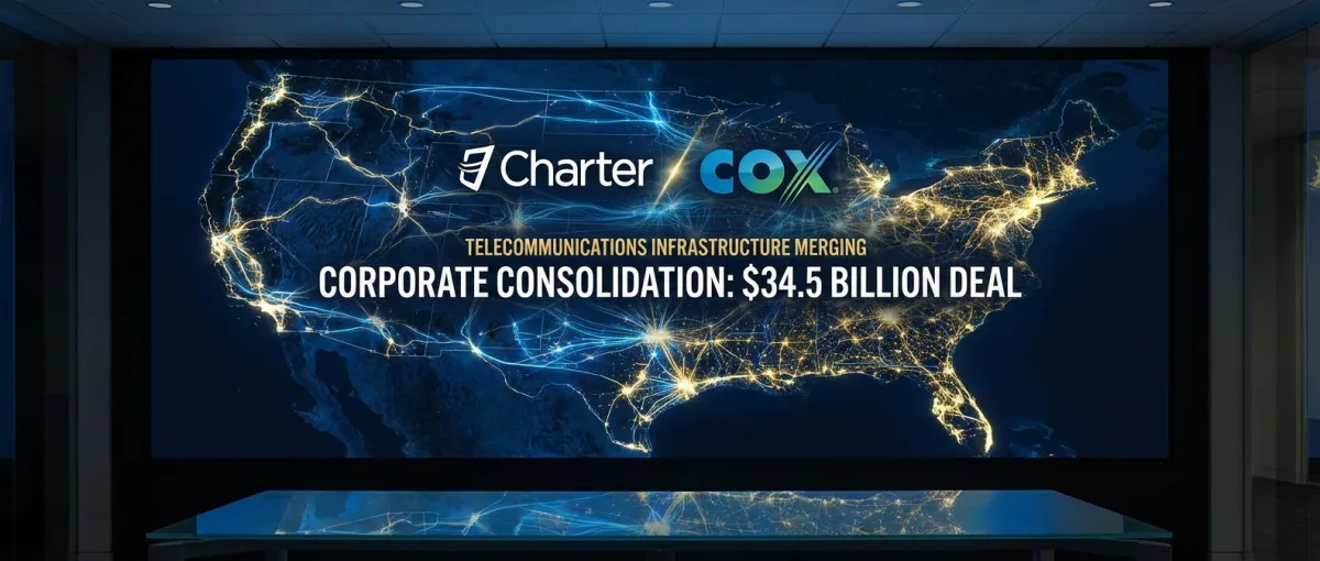 Charter and Cox headquarters buildings side by side representing the $34.5 billion merger announcement