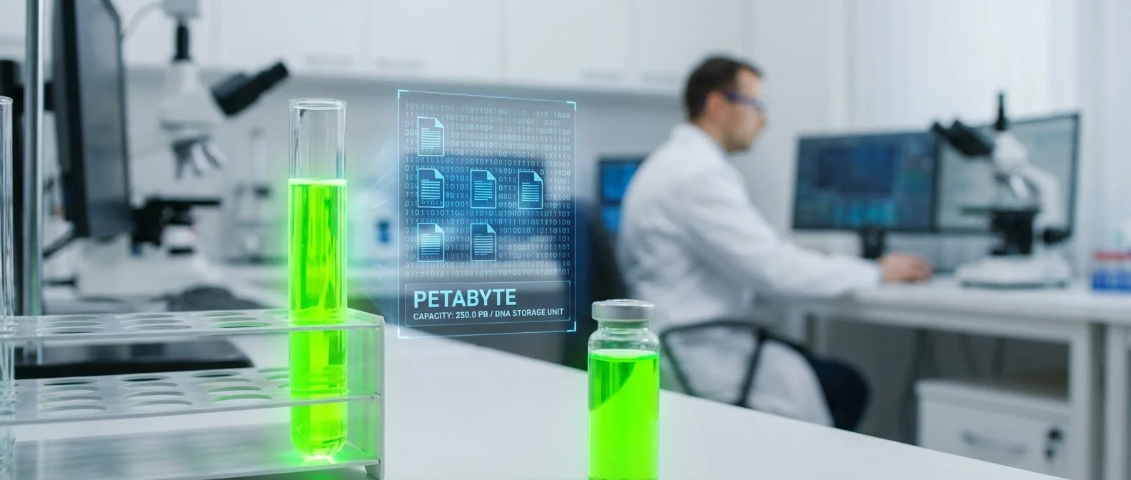 Estructura de doble hélice de ADN sintético utilizada para almacenamiento masivo de datos digitales en laboratorio