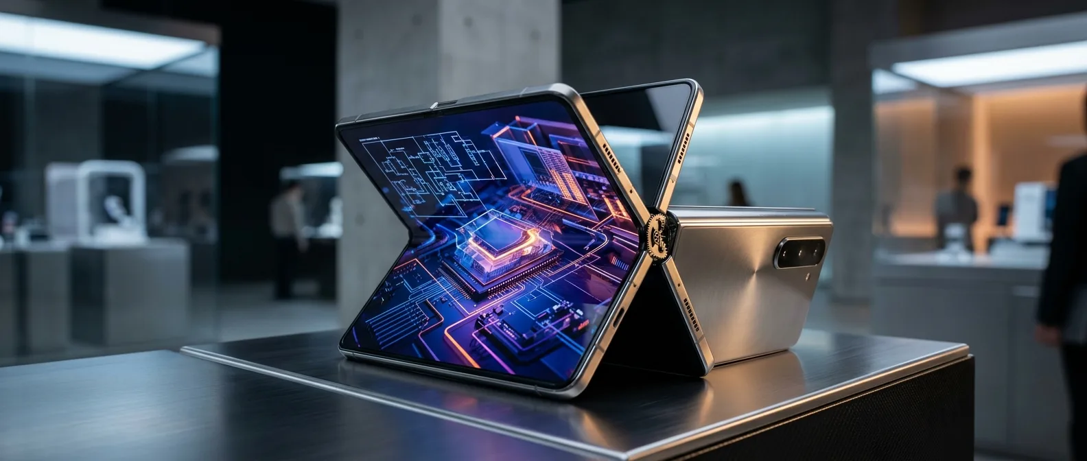 Samsung Galaxy Z TriFold ανοιχτό σε τρεις οθόνες στο CES 2026, δείχνει την tablet λειτουργικότητα