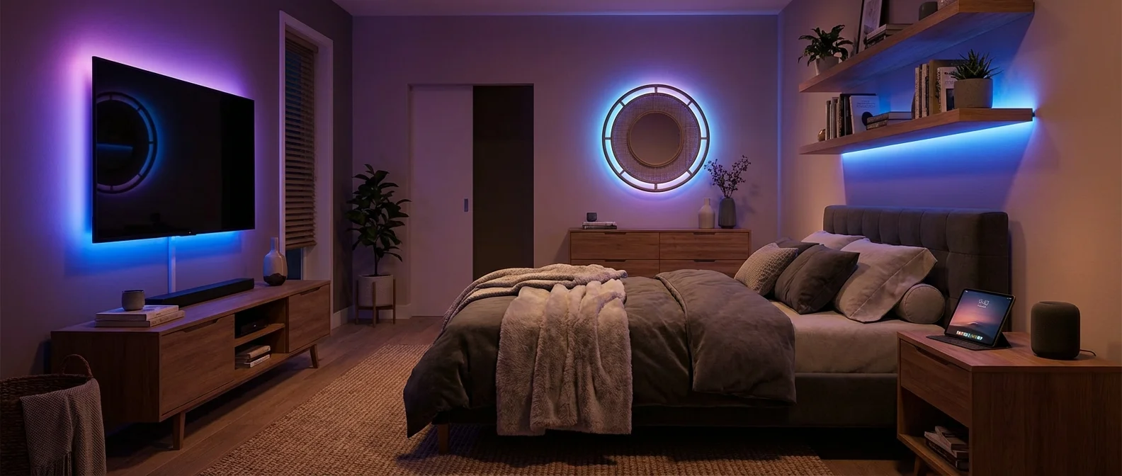 Installation de bandes LED intelligentes RGB derrière télévision avec contrôle smartphone et effets colorés dynamiques