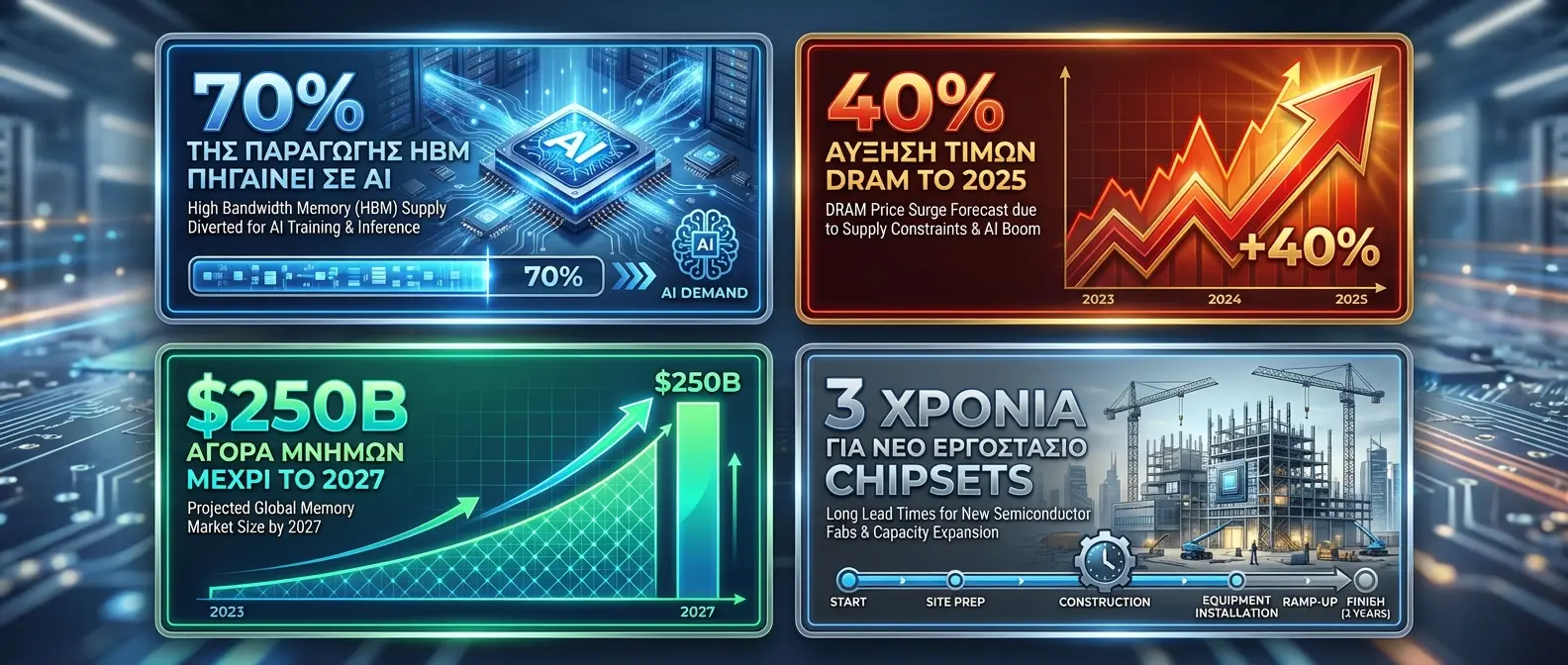 Στατιστικά σοκ: 70% κατανάλωση AI, 40% αύξηση τιμών DRAM μνημών