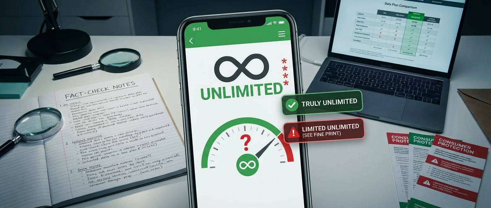 Comparison chart of unlimited data plans from Greek carriers Cosmote, Vodafone and Nova showing pricing and fair use policies