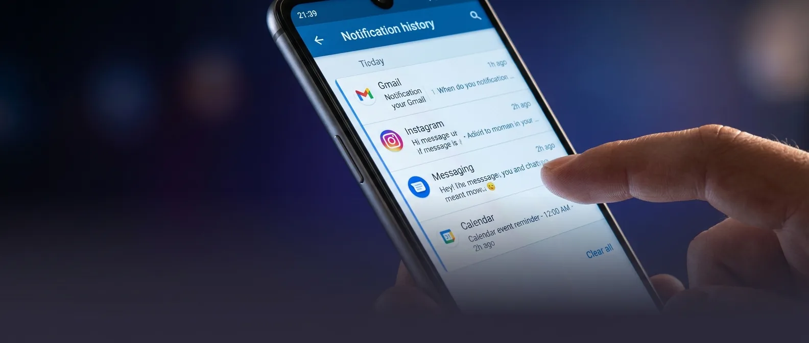 Οθόνη Android που δείχνει το μενού notification history για ανάκτηση διαγραμμένων ειδοποιήσεων